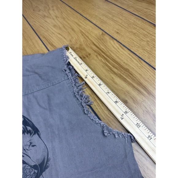 POW MIA Big Rig Truck Mens Shirt L Gray Raw Edges Sleeveless Front Buttons - Picture 9 of 16